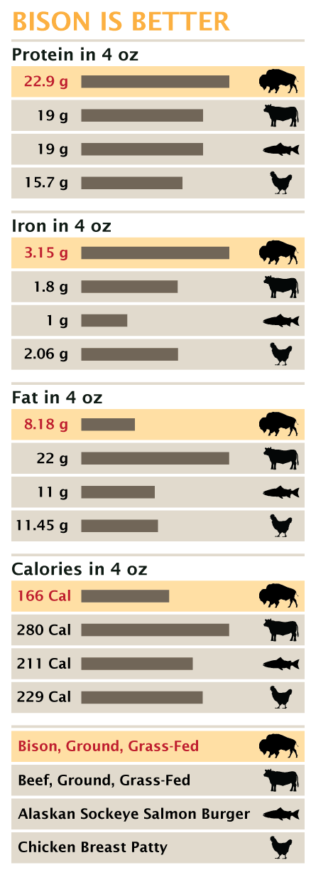 Bison vs. beef vs. chicken vs. salmon nutrition comparison