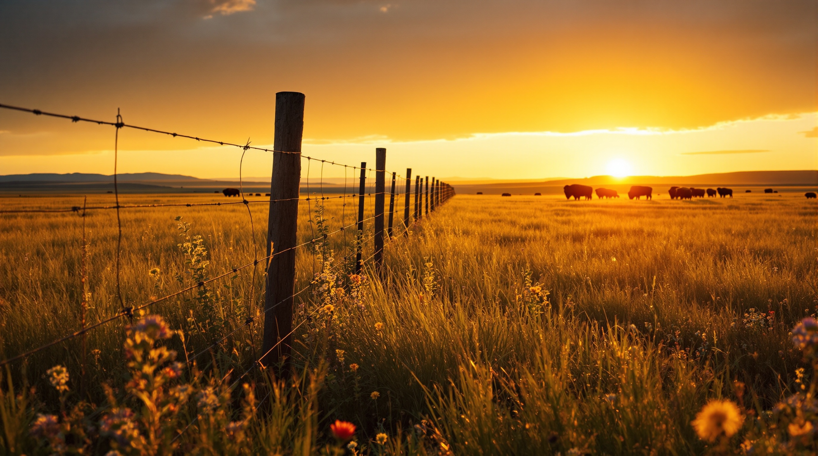 Regenerative prairie at golden hour